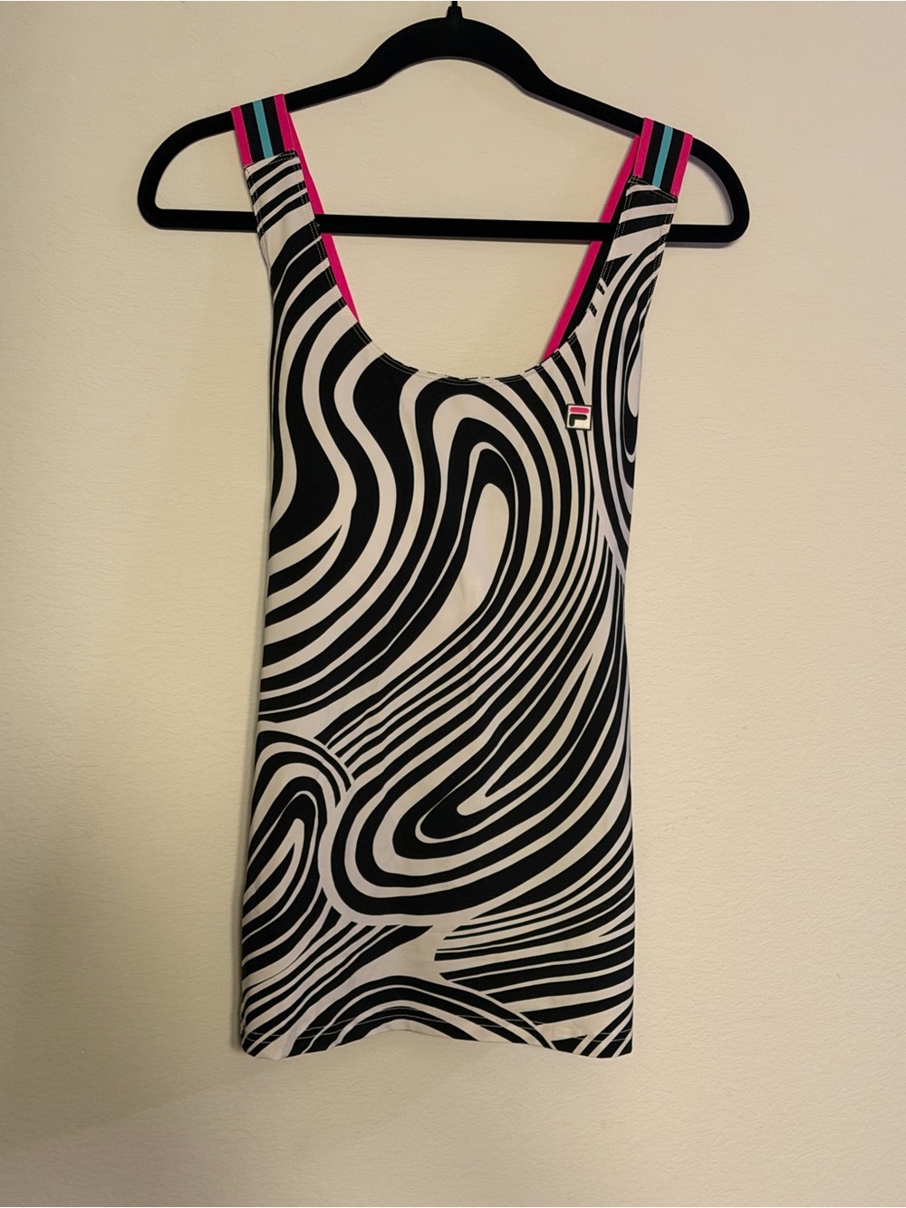 FILA Black & White Swirl Tank Top with Pink Accent